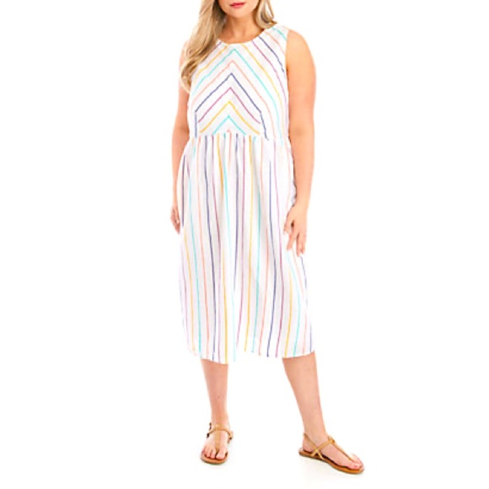 TRUE CRAFT striped pocket dress XS linen cotton lined